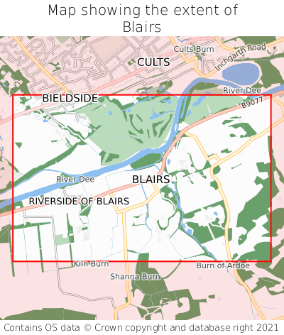 Map showing extent of Blairs as bounding box