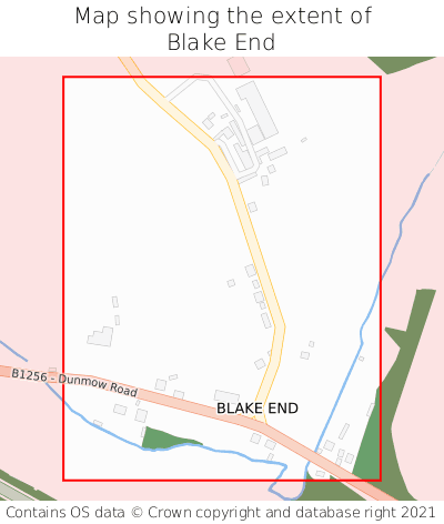 Map showing extent of Blake End as bounding box