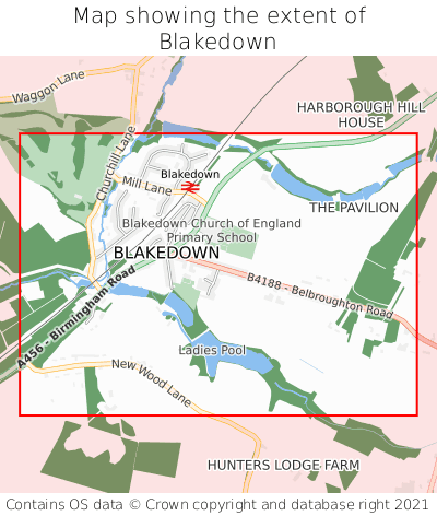 Map showing extent of Blakedown as bounding box