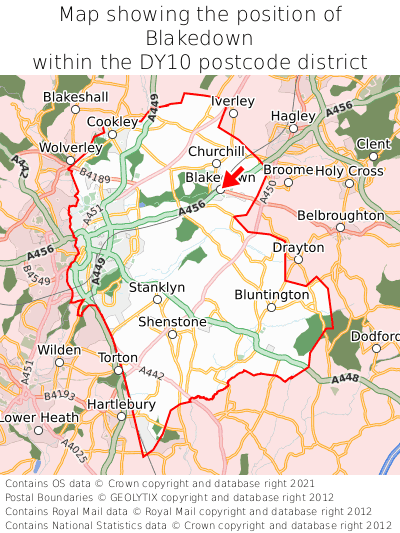 Map showing location of Blakedown within DY10