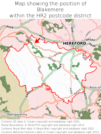 Map showing location of Blakemere within HR2