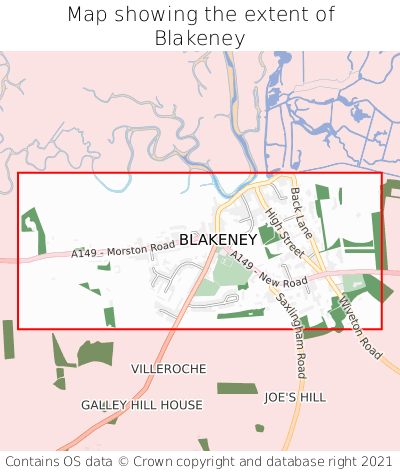 Map showing extent of Blakeney as bounding box