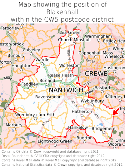 Map showing location of Blakenhall within CW5
