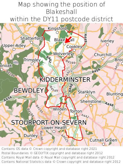 Map showing location of Blakeshall within DY11