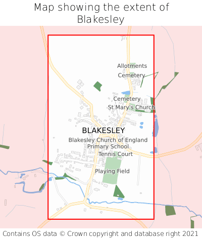 Map showing extent of Blakesley as bounding box