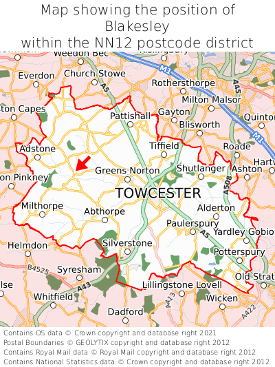 Map showing location of Blakesley within NN12