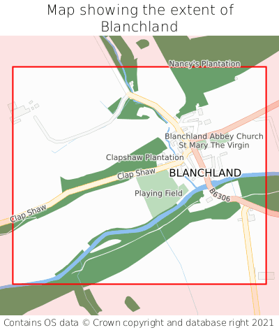 Map showing extent of Blanchland as bounding box