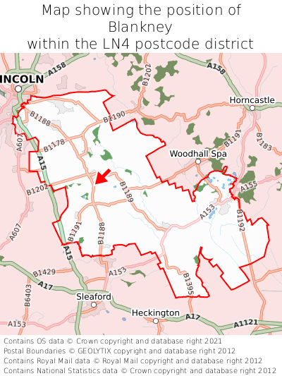 Map showing location of Blankney within LN4