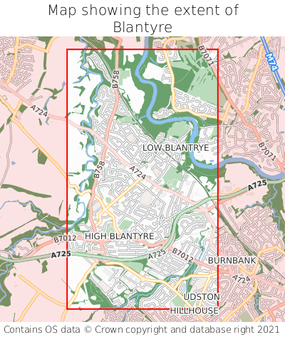 Map showing extent of Blantyre as bounding box