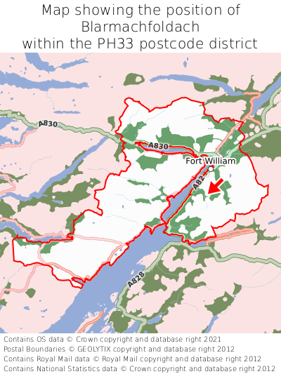 Map showing location of Blarmachfoldach within PH33