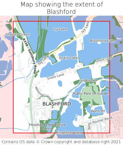 Map showing extent of Blashford as bounding box