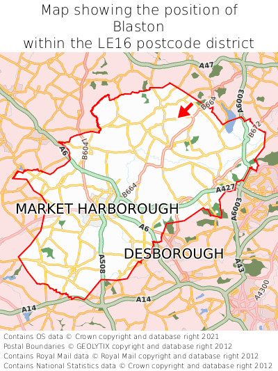 Map showing location of Blaston within LE16