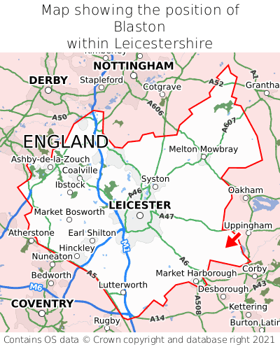 Map showing location of Blaston within Leicestershire