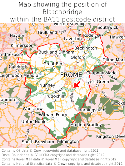 Map showing location of Blatchbridge within BA11