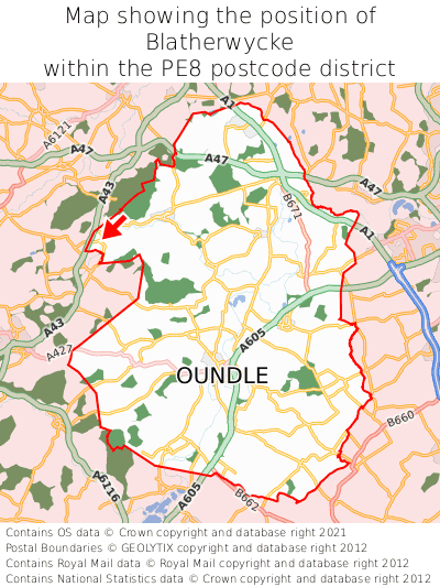 Map showing location of Blatherwycke within PE8