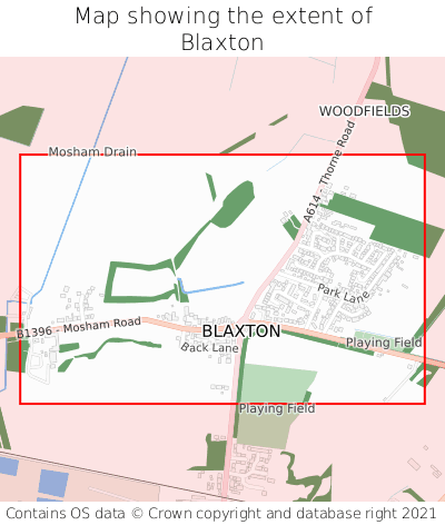 Map showing extent of Blaxton as bounding box