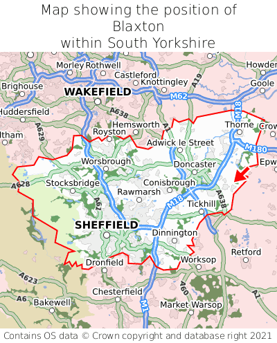 Map showing location of Blaxton within South Yorkshire