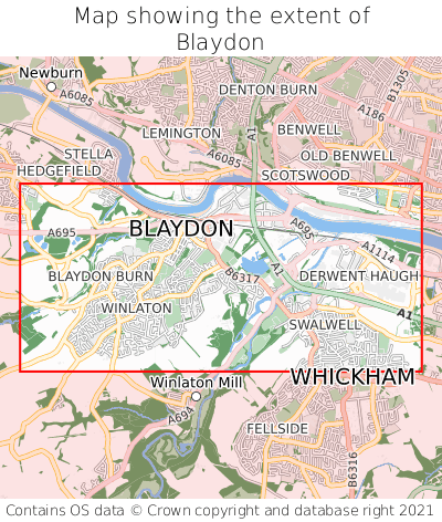 Map showing extent of Blaydon as bounding box