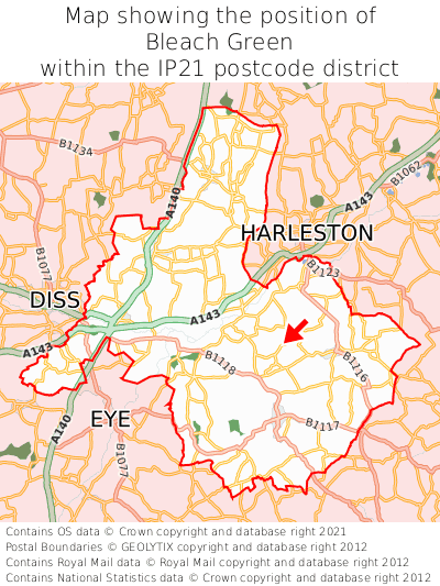 Map showing location of Bleach Green within IP21