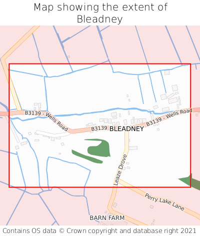 Map showing extent of Bleadney as bounding box