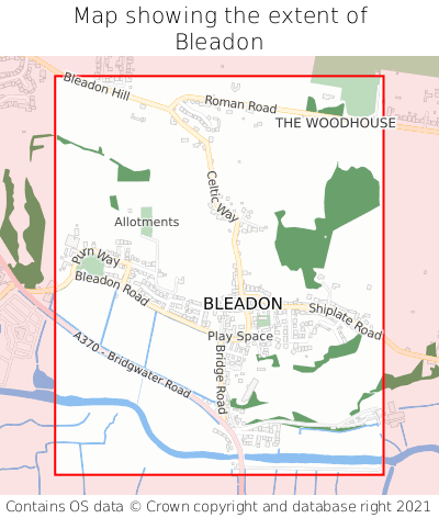 Map showing extent of Bleadon as bounding box