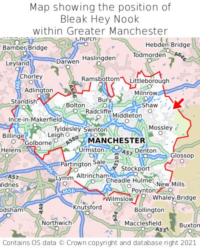 Map showing location of Bleak Hey Nook within Greater Manchester