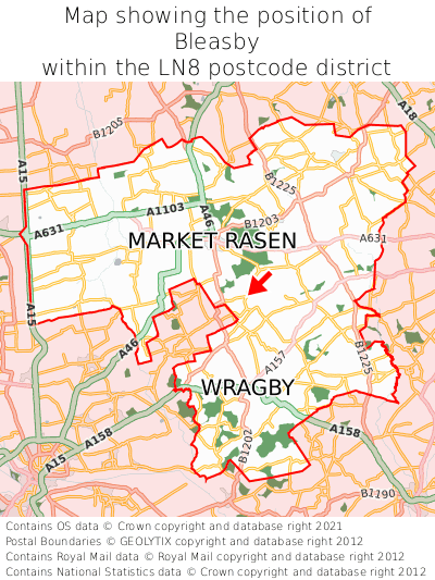 Map showing location of Bleasby within LN8