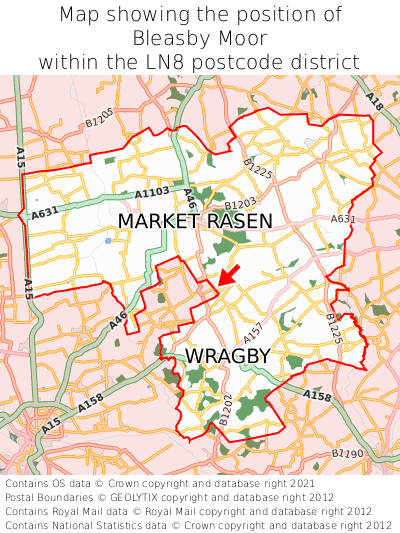 Map showing location of Bleasby Moor within LN8