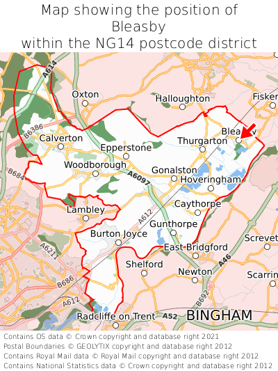 Map showing location of Bleasby within NG14