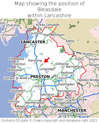 Map showing location of Bleasdale within Lancashire