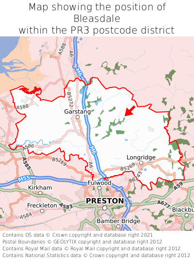 Map showing location of Bleasdale within PR3