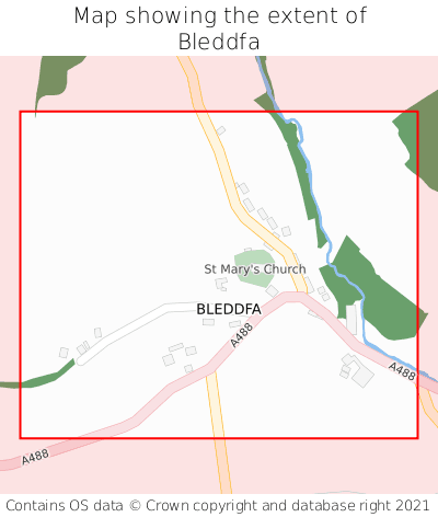 Map showing extent of Bleddfa as bounding box