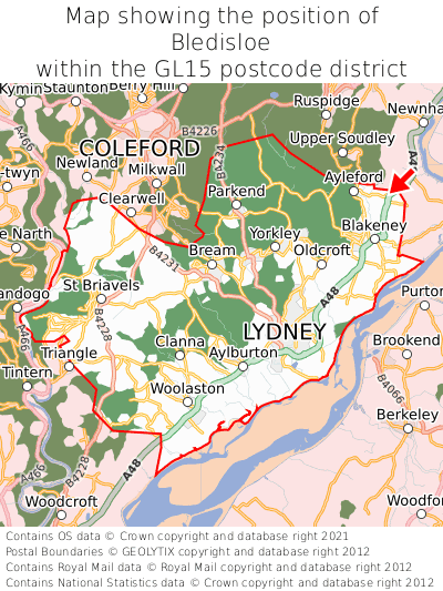 Map showing location of Bledisloe within GL15