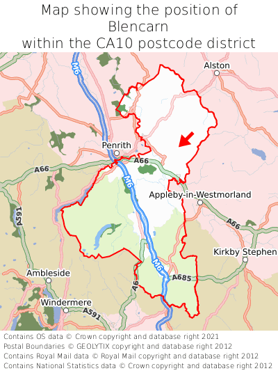 Map showing location of Blencarn within CA10