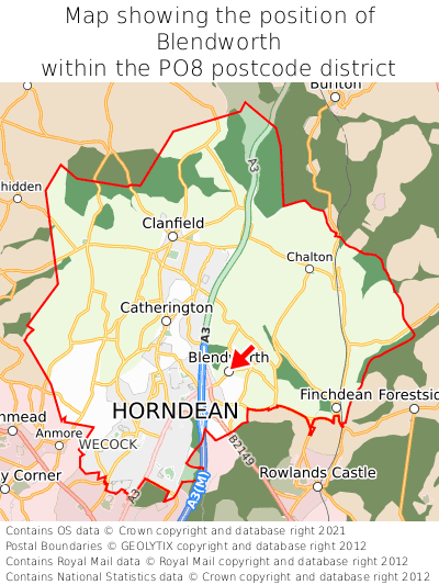 Map showing location of Blendworth within PO8