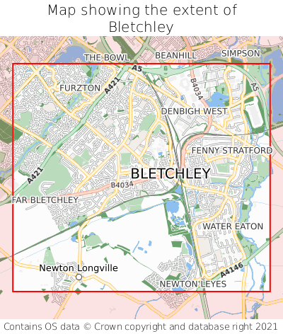Map showing extent of Bletchley as bounding box
