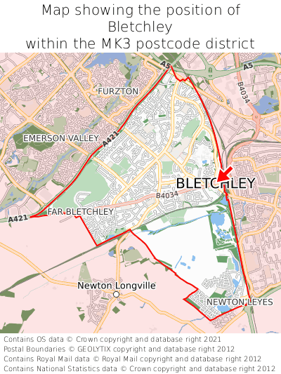 Map showing location of Bletchley within MK3
