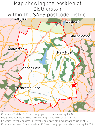 Map showing location of Bletherston within SA63