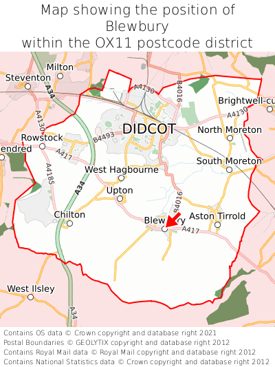 Map showing location of Blewbury within OX11