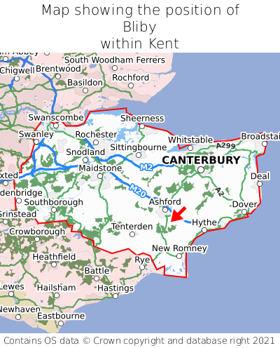 Map showing location of Bliby within Kent
