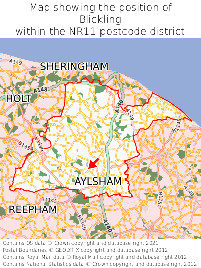 Map showing location of Blickling within NR11