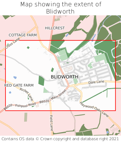 Map showing extent of Blidworth as bounding box