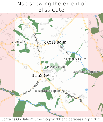 Map showing extent of Bliss Gate as bounding box