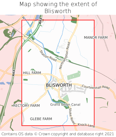Map showing extent of Blisworth as bounding box