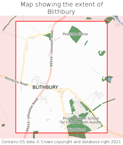 Map showing extent of Blithbury as bounding box