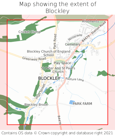 Map showing extent of Blockley as bounding box