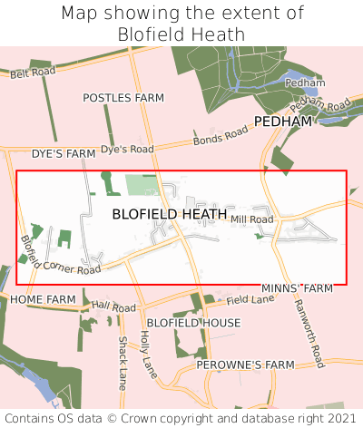 Map showing extent of Blofield Heath as bounding box