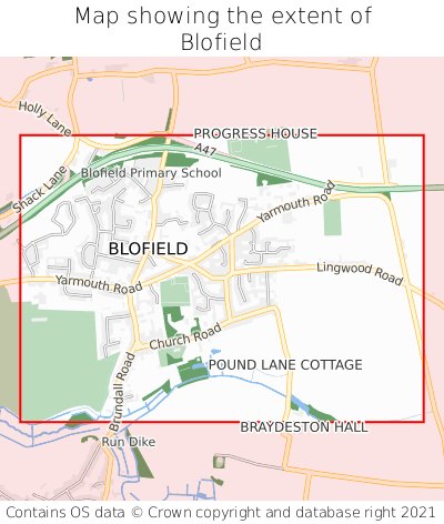 Map showing extent of Blofield as bounding box