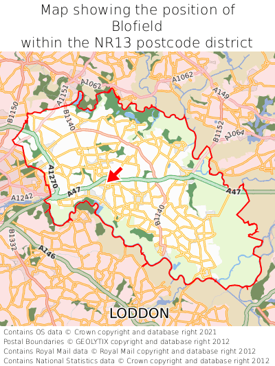 Map showing location of Blofield within NR13