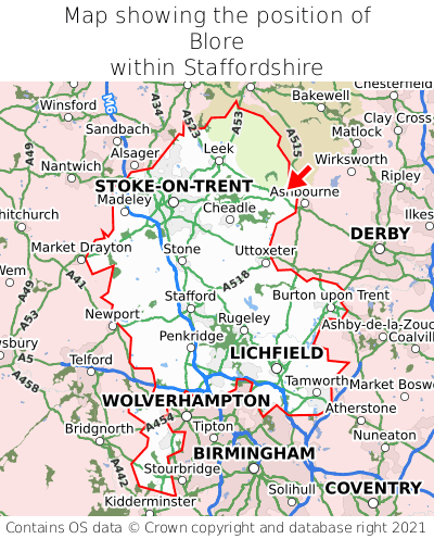 Map showing location of Blore within Staffordshire